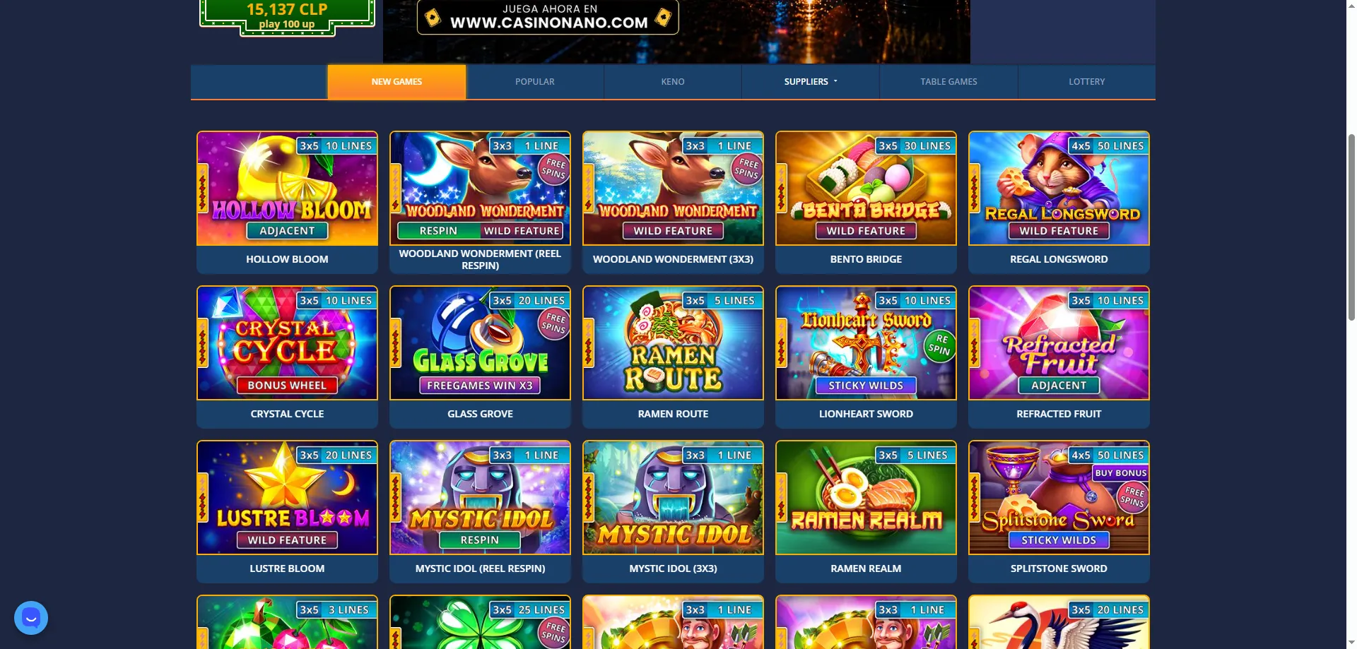 Juegos populares disponibles en Nano Casino online Chile